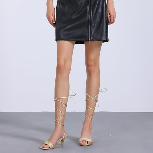 Allegra K Women's Strappy Lace Up Kitten Heels Sandal4