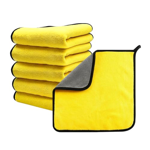KYLOS Set De 5 Bayetas Microfibra Coche, Paños Microfibra Suaves, Absorbentes Y Sin Pelusas, No Rayan La Pintura Secado Rápido Para Coche Para Pulir, Cuidar, 30 × 30 Cm Amarillo/Gris