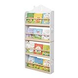Libreria per Bambini a Casetta: Scaffale con 4 Scomparti per Libri e Riviste in Legno Naturale