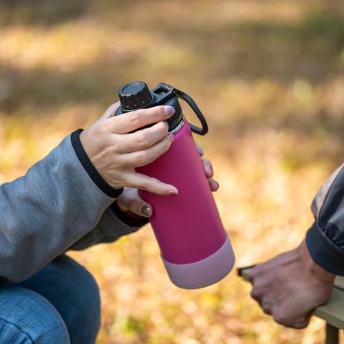 Image of koodee Insulated Water Bottle, 18 oz Stainless Steel Double Wall Vacuum Wide Mouth Sport Bottle with Leakproof Spout Lid (Rose Red)