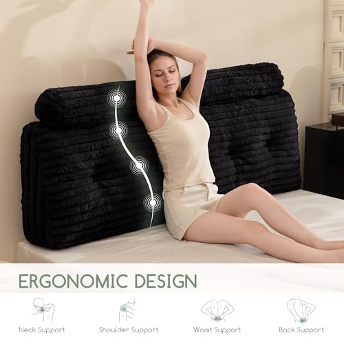HIGOGOGO Triangular Headboard Wedge Pillow with 2 Cylindrical Pillows and Memory Foam Filling, Daybed Pillows for Sitting up, Reading or Working with Removable Cover,Queen 59.1"x19.7" by HIGOGOGO - Image 3