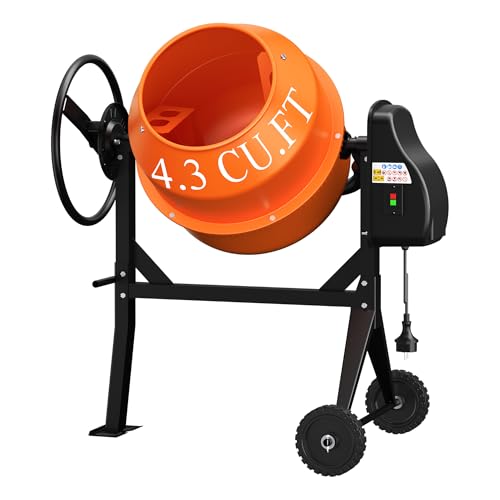 Dkenicor 4.3 Cu.Ft. Concrete Mixer Machine, 450W 3/5HP Electric Cement Mixer Machine with Wheel and Stand, Portable Concrete Mixer for Stucco, Mortar, Feed -Orange