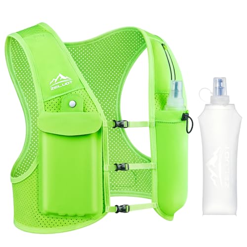 Zelvot Running Vest for Women Men, USA Original Patent, Adjustable Chest Straps Running Hydration Vest with 500ml Soft Flask, Lightweight Breathable Reflective Hydration Backpack (Neon Green, M/L)
