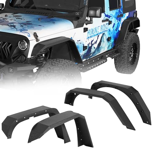 Hooke Road Enhanced Flat Fender Flares Front & Rear Wheel Fenders for 2007-2018 Jeep Wrangler JK 2/4 Doors