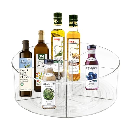 Large Lazy Susan Rotating Turntable Organizer with 5 Dividers - for Kitchen, Bathroom, Cabinet, Pantry, Fridge, Countertop, Vanity - Spinning Food Storage Container for Spices, Condiments-11.5", Clear by Dezzer - Used condition - US$16.09