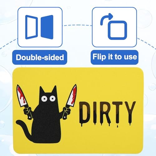 2pcs Black Cat Clean Dirty Dishwasher Magnet, Double-Sided Square Magnetic Clean Dirty Sign Funny Kitchen Accessories for Dishwasher Fridge Laundry Room - 3