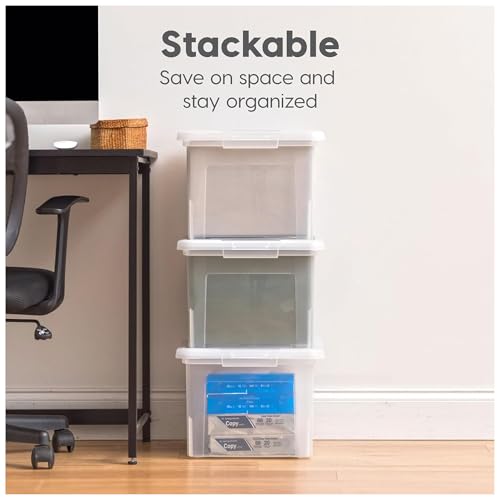 Image of IRIS USA File Box, Plastic File Organizer with Lids for Letter /Legal File, Portable Document Box For Moving, Storage Bin with Durable and Secure Lid, Stackable Nestable BPA-Free, Clear 35 Qt. 8 Pack