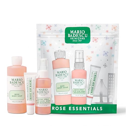 Mario Badescu Rose Essentials 3-Piece Set Rose Body Wash Rosewater Facial Spray & Lip Balm for Hydrating Head-to-Toe Skincare
