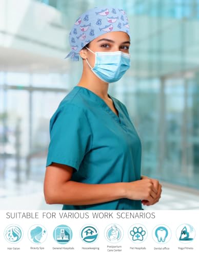 Image of Kousenpu Scrub Caps for Women, Adjustable Women's Surgical Cap with Buttons, Breathable Cute Design for Nurses and Doctors