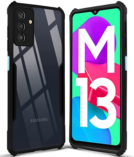 Image of Jkobi Back Cover Case for Samsung Galaxy M13 4G (Crystal Glass Back | Camera Protection | Shockproof Bumpers | Professional Black)