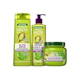 GARNIER Fructis, Pack Champú, Mascarilla y Crema sin Aclarado para Pelo Rizado u Ondulado, con Aceite de Pistacho y Pectina de Fruta, Set de 3 Productos