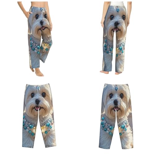 Mens Pajama Pants Soft Pajama Bottom Lovely Maltese Dog Sleep Pant Lounge Pants with Pockets PJ Bottoms