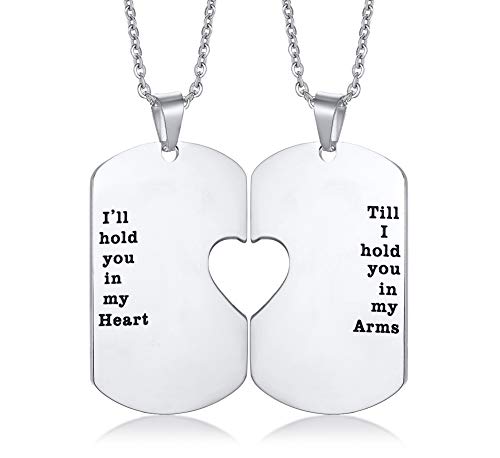 PJ Stainless Steel I'll hold you in my heart Puzzle Piece Heart Matching Couple Dog Tag Necklace