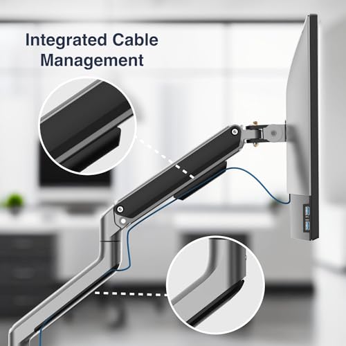 Image of Desky Spring Eco Single Monitor Arm - Gas Spring Mount for 13-32 inch Monitors, Full Motion Adjustability, Cable Management, VESA 75 /100, Heavy-Duty Aluminum - Space Grey