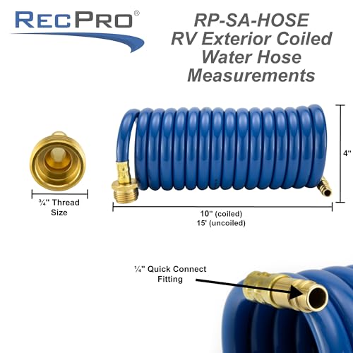 image for RecPro RV Blue Exterior Shower Hose | 15' Coiled Hose | Optional Flexi