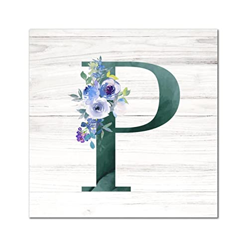 Lettre P en bois rustique vert et bleu 30,5 cm pour déco murale