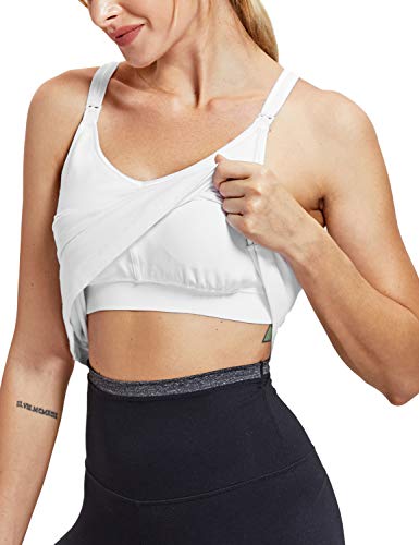 Gratlin Women's Cotton Maternity Nursing Tank Top Camis With Built-In Bra White 32E/F #TOP1