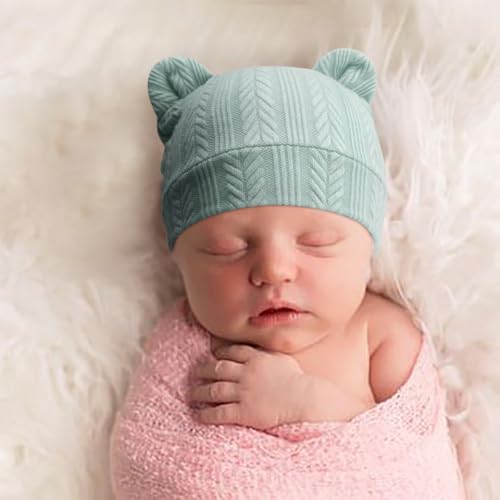 Image of BQUBO Newborn Baby Hats Bear Ears and Mittens Sets Preemie Caps Baby Boy Girl Infant Hospital Beanie for 0-3 Months
