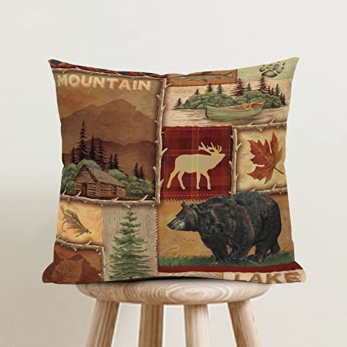 Asefcnxkjii Rustic Lodge Bear Moose Deer Throw Pillow Case Square Decorative Cushion Case Cover For Home Sofa Couch Bed Decoration 18" X 18", Set Of 2 #TOP2