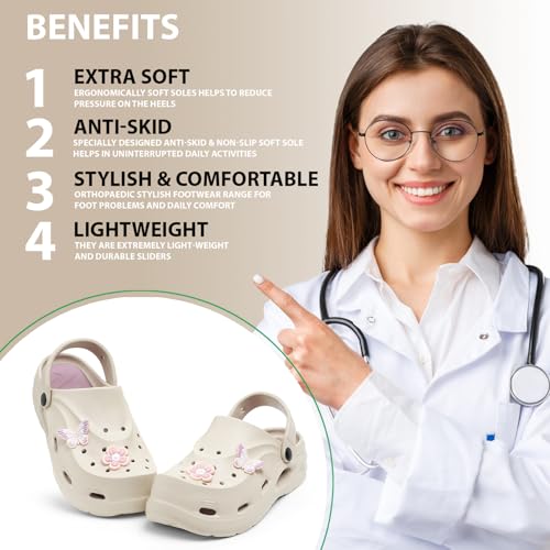 Image of Women Clogs Sandals with Back Strap | Lightweight EVA Cartoon Charm Slip-On Shoes for Womens & Girls | Anti-Slip Comfortable Everyday Wear