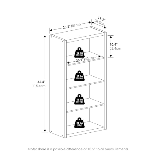 Image of Furinno Viola 4-Tier Book Shelf, Extra Thick Frame Bookshelf, Dark Oak | Open Shelf, Open Back Design, 11.3 inch x 23.2 inch x 45.4 inch, for Living Room, Bedroom, Home Office