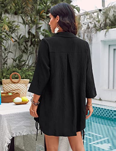 Image of Blooming Jelly Womens Bathing Suit Cover Ups Bikini Swimsuit Coverup Drawstring Button Down Beach Dress Shirt