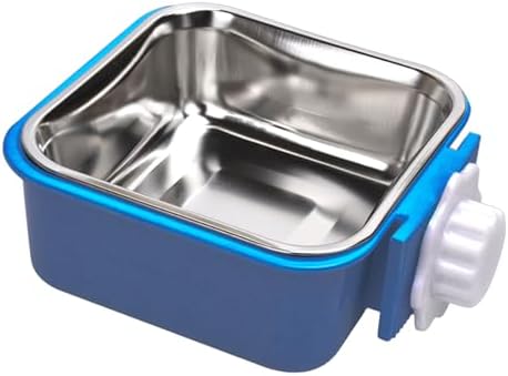 Cuenco Colgante para Jaula, 2 en 1 Extraíble Inoxidable Comedero, Platos Bebedero Alimentación, Cuencos Agua para Perrito, Gato, Conejo, Hurones, Pájaros, Hamster (Azul)