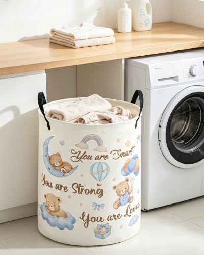 Image of ESSME Kids Laundry Basket,Bear Hamper Collapsible Canvas Waterproof Storage Bin for Boys, Cute Hamper,Gift Baskets(Bear)