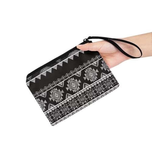 Dolyues Aztec Tribal Womens Wallets Black Coin Purse with Wrist Strap, Fashion Casual Change Pouch Bag Small Size Wallet for Girls Women, Coins/Card Storage3