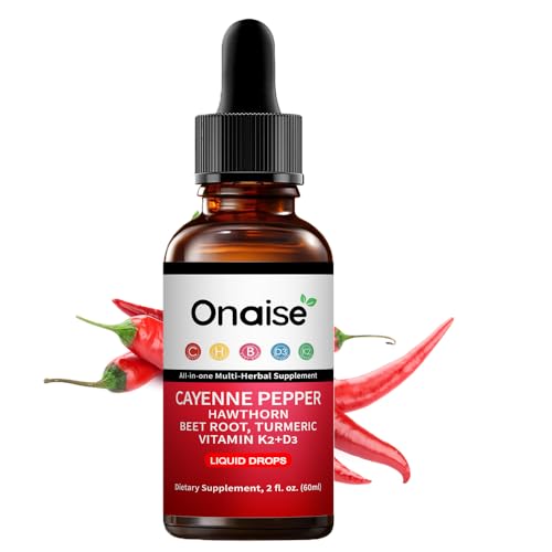 ONAISE Cayenne Pepper Drops Cayenne Supplement with Hawthorn Berry Vitamin D3 K2 Beet Root Powder Ceylon Cinnamon Turmeric Curcumin Organic Panax Ginseng Berberine Extract (red(1))