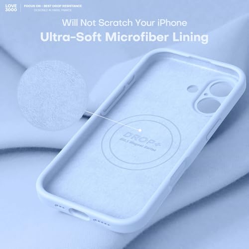 Image of LOVE 3000 Designed for iPhone 17 Case, Premium Silicone [Compatible with Magsafe][Soft Anti-Scratch Microfiber Lining] Shockproof Protective Phone Case for Men Women 6.3 inch, Light Blue