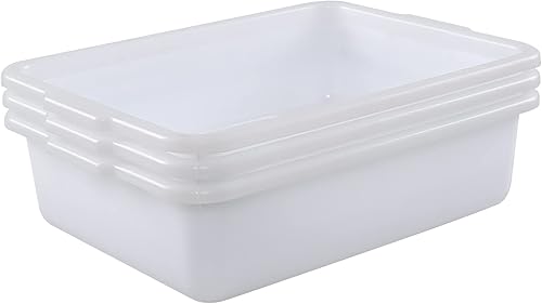 Morcte Paquete de 3 cajas de autobús comercial de 13 L, bañera de autobús de plástico, color blanco