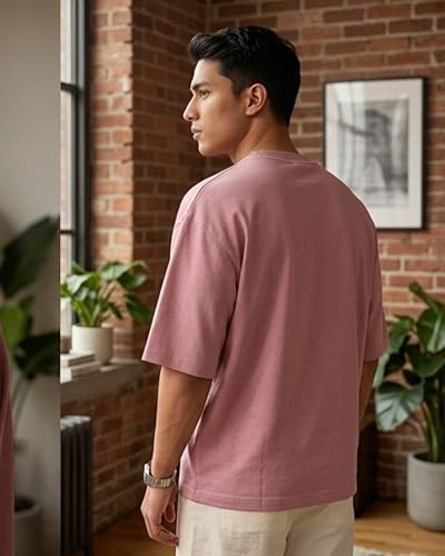 Image of BARKEYO Men's Half Sleeve Round Neck French Terry Oversized Drop Shoulder T-Shirt for Men