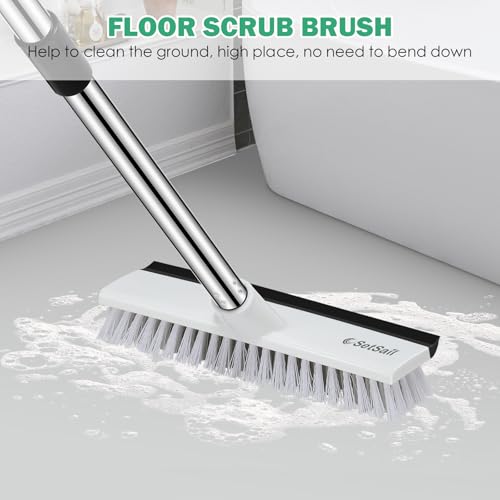 Image of SetSail Floor Scrub Brush with 51-Inch Long Adjustable Handle 2 in 1 Scrape Brush Stiff Bristle Floor Scrubber for Cleaning Shower Bathroom Garage Kitchen Wall Deck Tub Tile,Black White