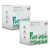 Oi Certified Organic Cotton Pads, 1 Box of 10 Regular Pads and 1 Box of 10 Super Pads, Ultra-Thin...