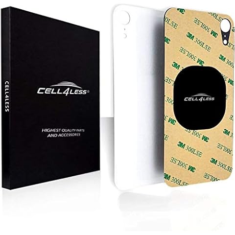 Cell4less Back Glass Compatible with The iPhone XR W/Full Body Adhesive, Removal Tool, and Wide Camera Hole for Quicker Installation NO Logo (White) Cover