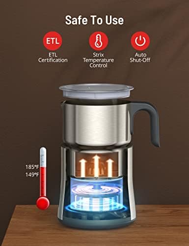 Detachable Milk Frother Machine, PARIS RHÔNE 4 in 1 Automatic Stainless Steel Milk Steamer with Hot &Cold Foam Latte, Cappuccino, Hot Chocolate, Warm Milk, Macchiato, Dishwasher Safe, Silent Operation