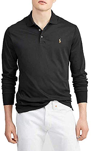 Polo Ralph Lauren Mens Classic Fit Soft Cotton Interlock Polo Shirt (Black, X-Large)