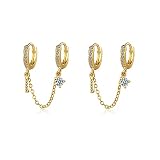 21 Holiday Charm Bar Two Holes Cubic Zirconia Small Hoop Earrings for Women Dainty Cartilage Huggie
