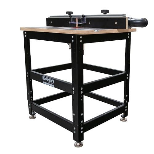 Image of Infinity Tools Essential Router Table Package RTP-101 with Rout-R-Lift II (02310) — Full-Size Tabletop & Stand, Pro Fence, Microdot Surface & Precision Lift