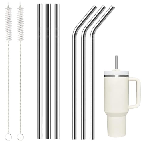 Lydnvjx 6 Pack Stainless Steel Straw Replacement 40 oz and 30 oz for Stanley Tumblerï¼Œ3 Straight+3 Bent Reusable Straws with 2 Cleaning Brush Compatible with Stanley 40oz Stanley Cup Tumbler