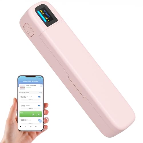 Smart Pill Dispenser with Alarm & Bluetooth, 7-Day Once-Daily Organizer & Travel Case, App-Controlled Medicine/Supplement/Vitamin Reminder, Portable Weekly Pill Box (Pink)