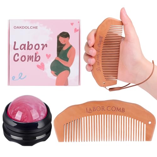 Image of OAKDOLCHE Birth Comb & Massage Roller Ball Kit for Women Labor and Delivery Essentials, Wooden Labor Comb Pregnancy Must Haves, Designed for Expectant Moms