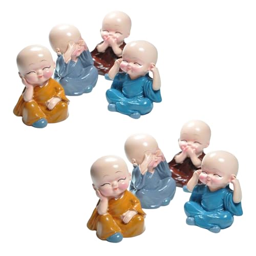 Image of Oblivion Buddha Monk Figurine Set - Multicolour Resin Decorative Showpiece with Traditional Straw Hats for Unique Gift, Home Decor, Indoor /Outdoor Garden, Car Dashboard (Buddha Without Cap)