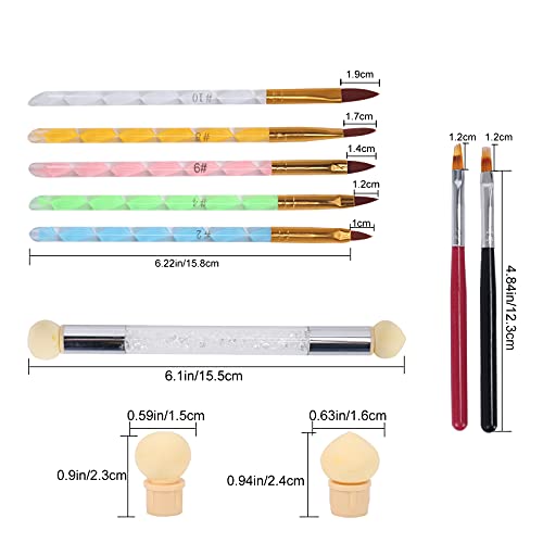 FOGAWA Nail Art Rendering Werkzeuge Ombre Sponge Stick mit 4 Ersatzköpfe + 8 Stück Nagel Pinsel Set Nageldesign Pinsel… – Bild 3