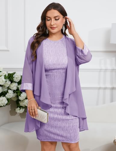 Image of ZOMVA Plus Size Sparkly Formal Dress Suit 2 Piece Mother of The Bride Groom Chiffon Jacket Outfit Cocktail Evening