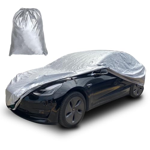 ROCCS Tesla Model 3 Car Cover Waterproof All Weather Full Exterior Car Cover Rain Snow UV Heat Protection with Charg Port Opening,Zipper for Tesla Model 3 Outdoor Accessories