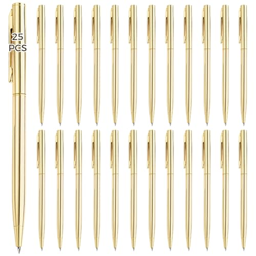 Stylos à bille en métal avec clip dorés pour styliser vos cérémonies de mariage, 25 unités