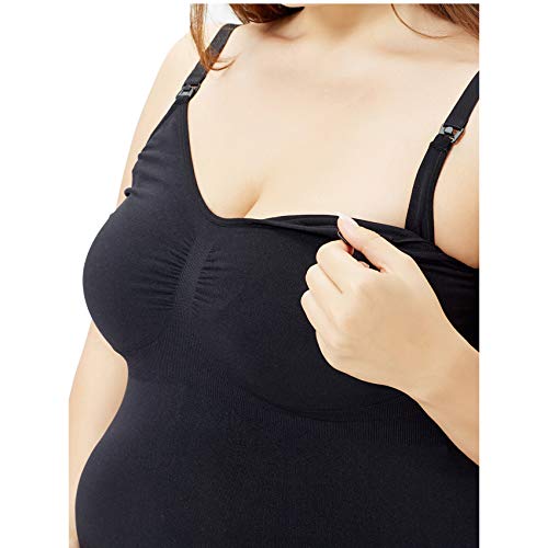 HOFISH Women's Breast Feeding Tops,Maternity Nursing Cami with Build in Shelf Bra, 019 Latest Verison: 3 Pack Grey/Black/White, Medium