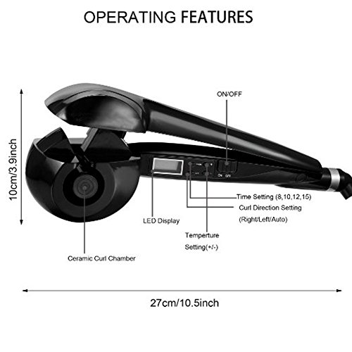 Hann Hair Curler, LCD Pro Salon Automatic Ceramic Roller Wave Machine Styler, Black, 1 Count (Pack of 1)